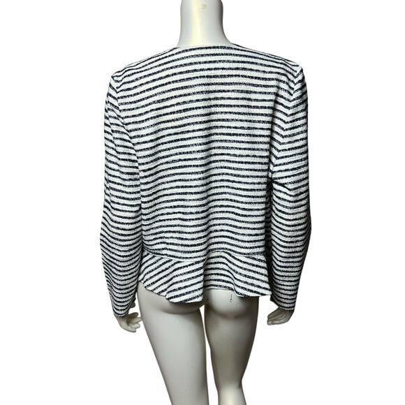 LOFT Outlet Striped Textured Blazer Cardigan Open Front Nautical Navy White LP - Picture 3 of 7